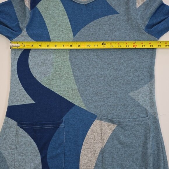 Papa Vancouver Blue Multi Pattern Tunic Top Patch Pockets V Neckline Size M - Picture 10 of 12